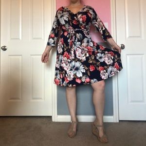 On Trend Stretch Floral Faux Wrap Dress